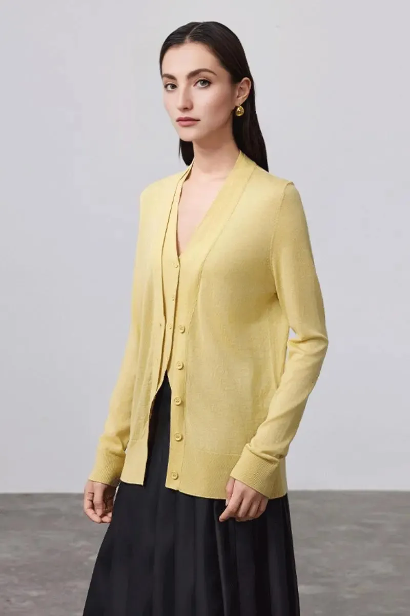 100 Merino Wool Dual-layer Collar Cardigan
