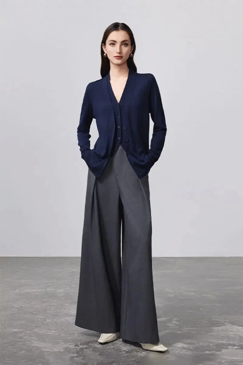 100 Merino Wool Dual-layer Collar Cardigan