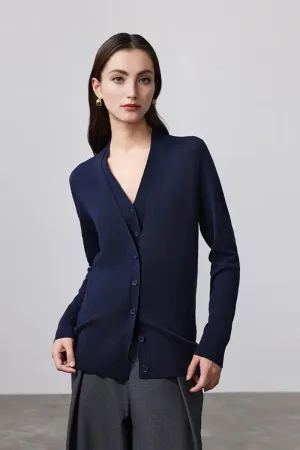 100 Merino Wool Dual-layer Collar Cardigan