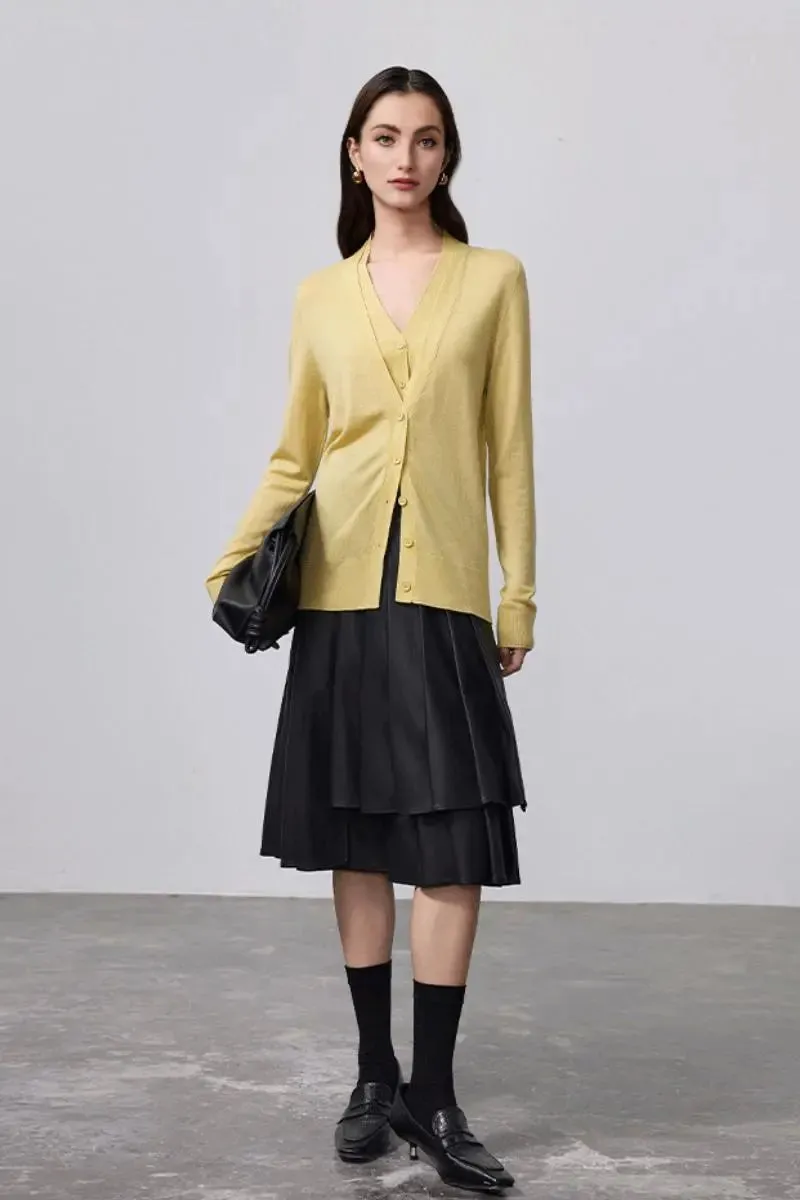 100 Merino Wool Dual-layer Collar Cardigan