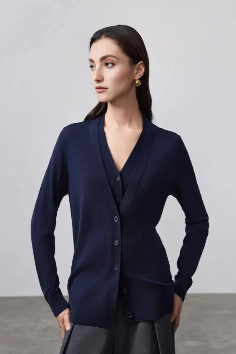 100 Merino Wool Dual-layer Collar Cardigan