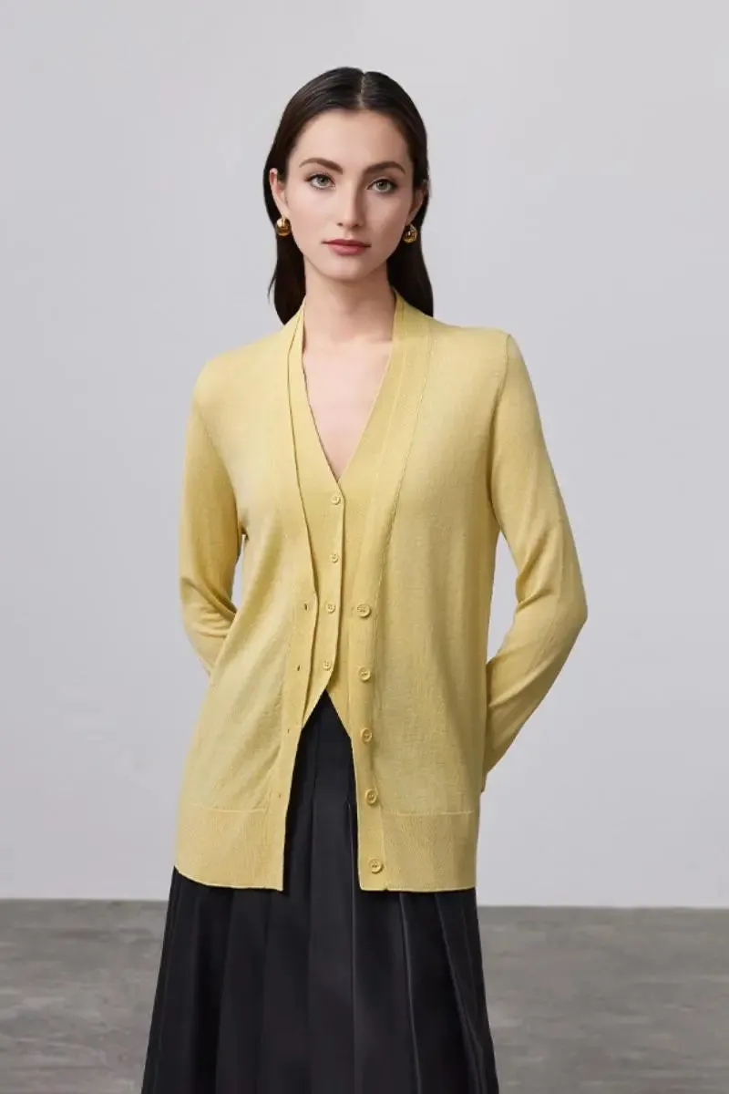 100 Merino Wool Dual-layer Collar Cardigan