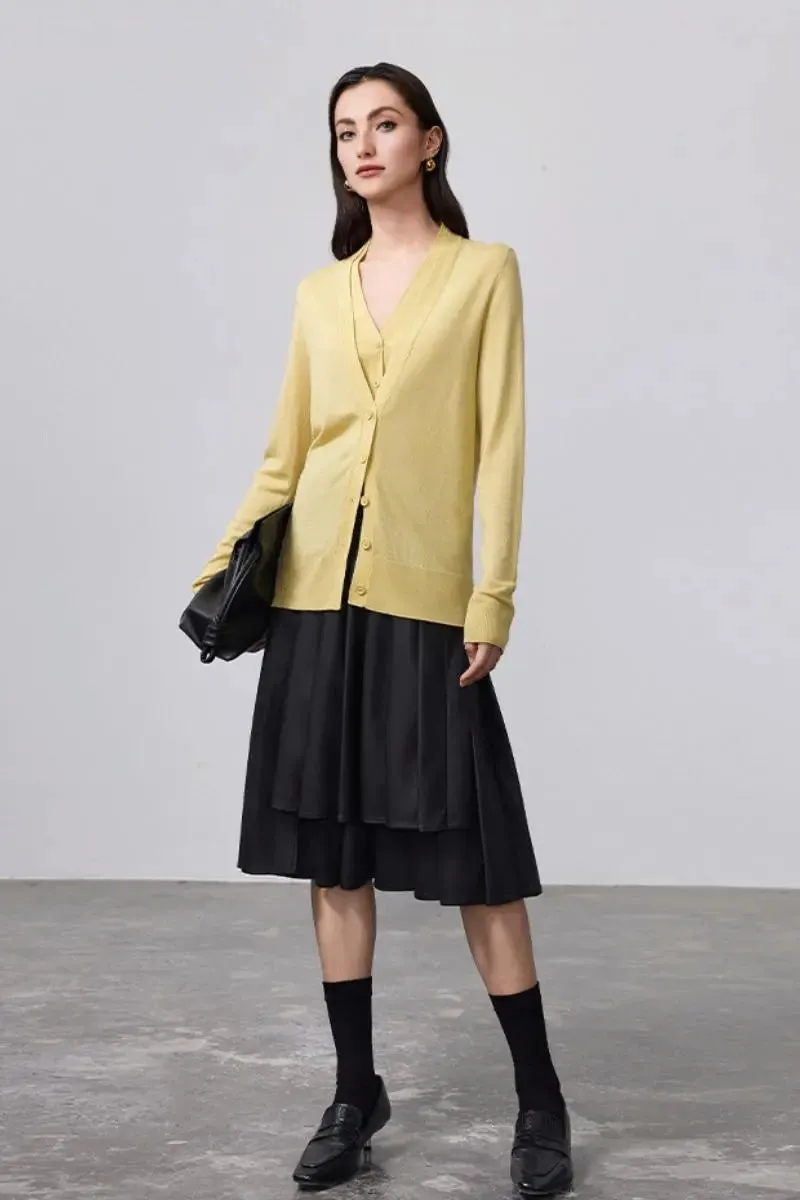 100 Merino Wool Dual-layer Collar Cardigan