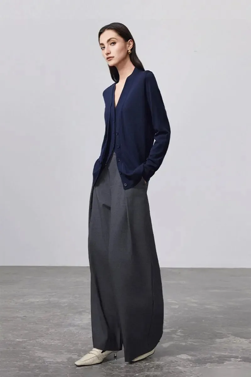 100 Merino Wool Dual-layer Collar Cardigan