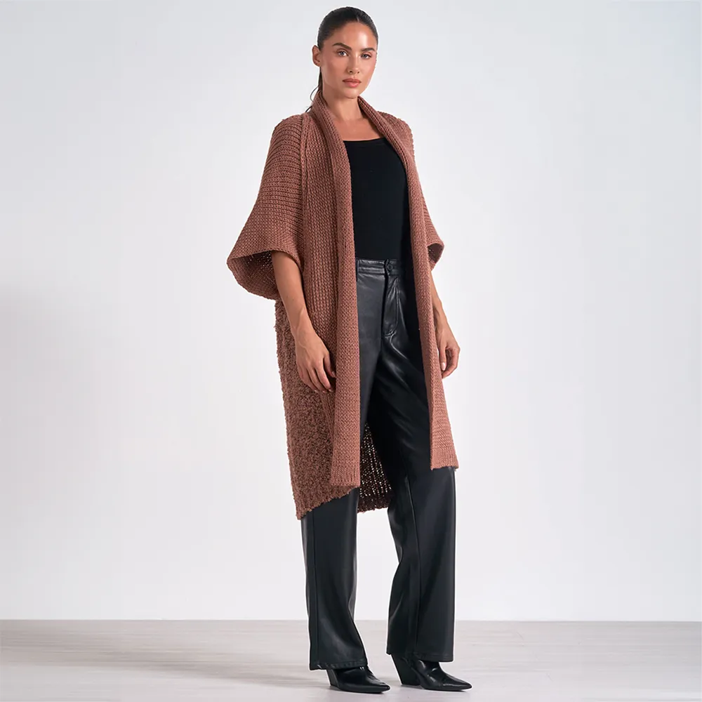 3/4 Sleeve Long Cardigan Plum