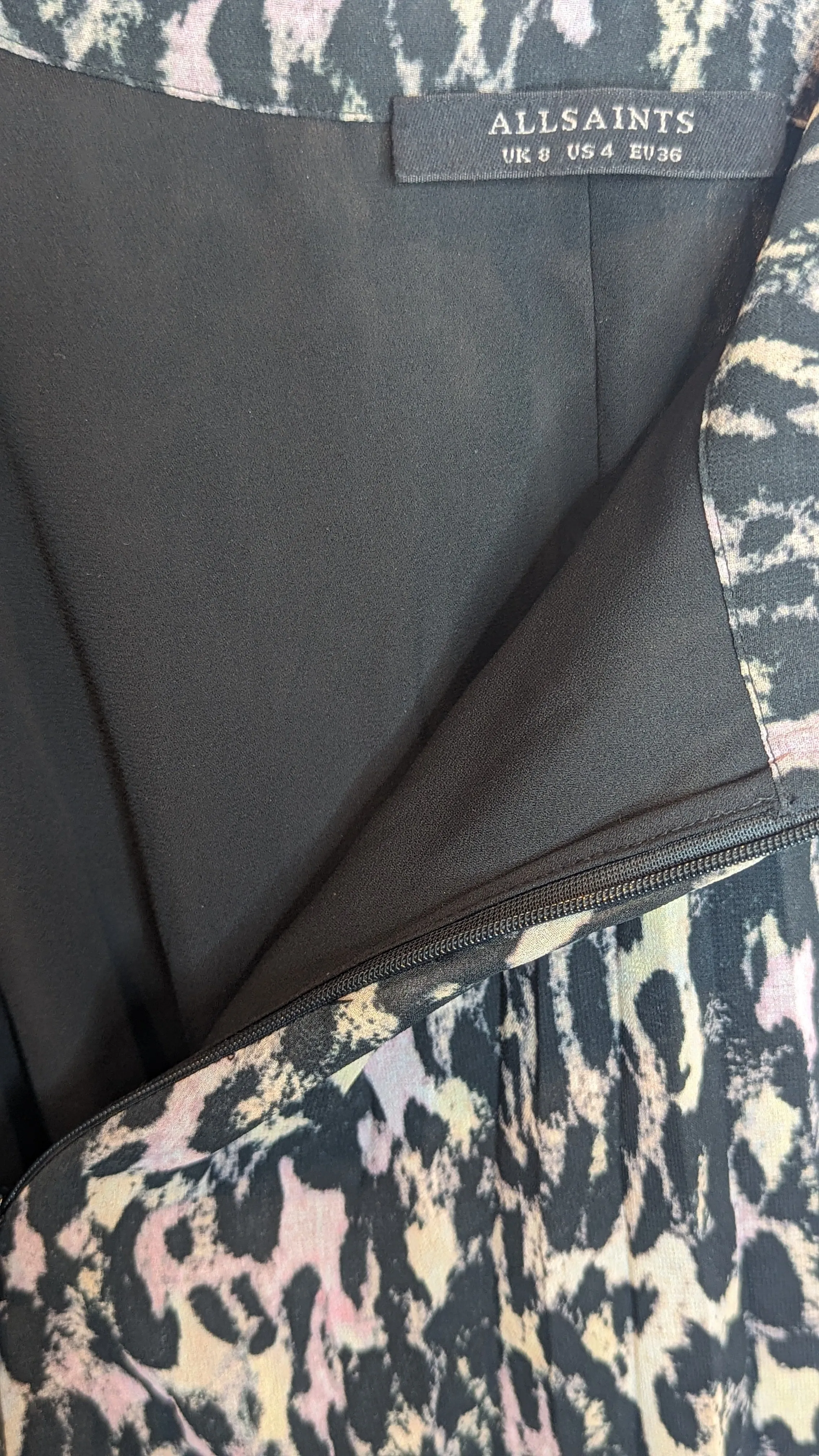 AllSaints Pleated Animal Print Asymmetric Skirt