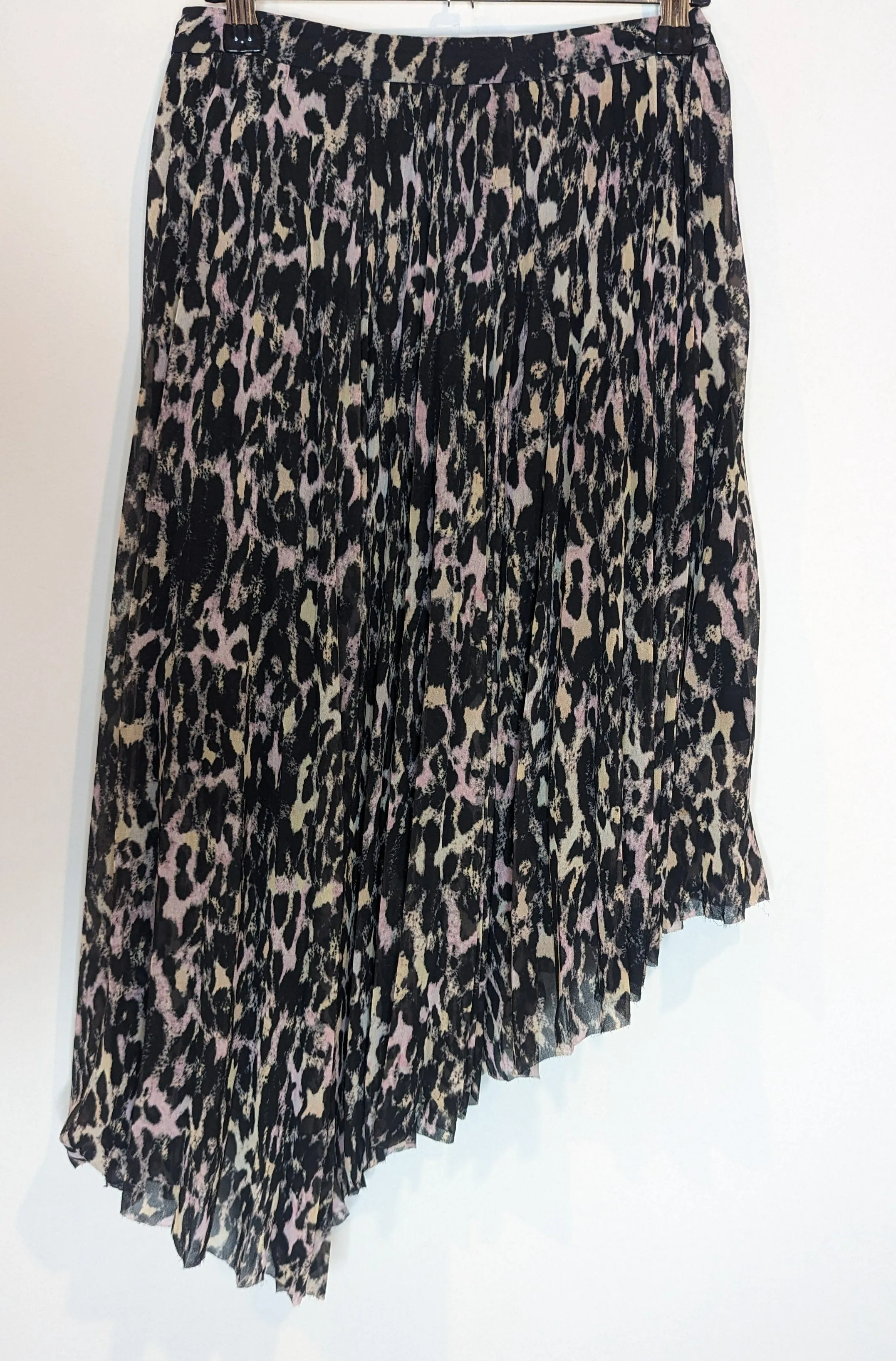 AllSaints Pleated Animal Print Asymmetric Skirt