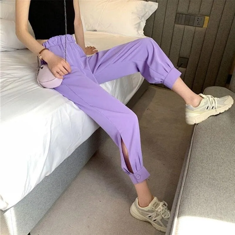 Ankle-Length Pants With Loose Fit And Side-Slit