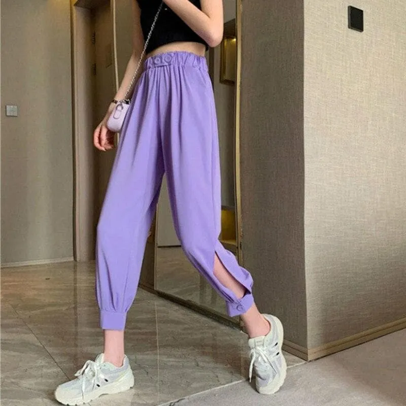 Ankle-Length Pants With Loose Fit And Side-Slit