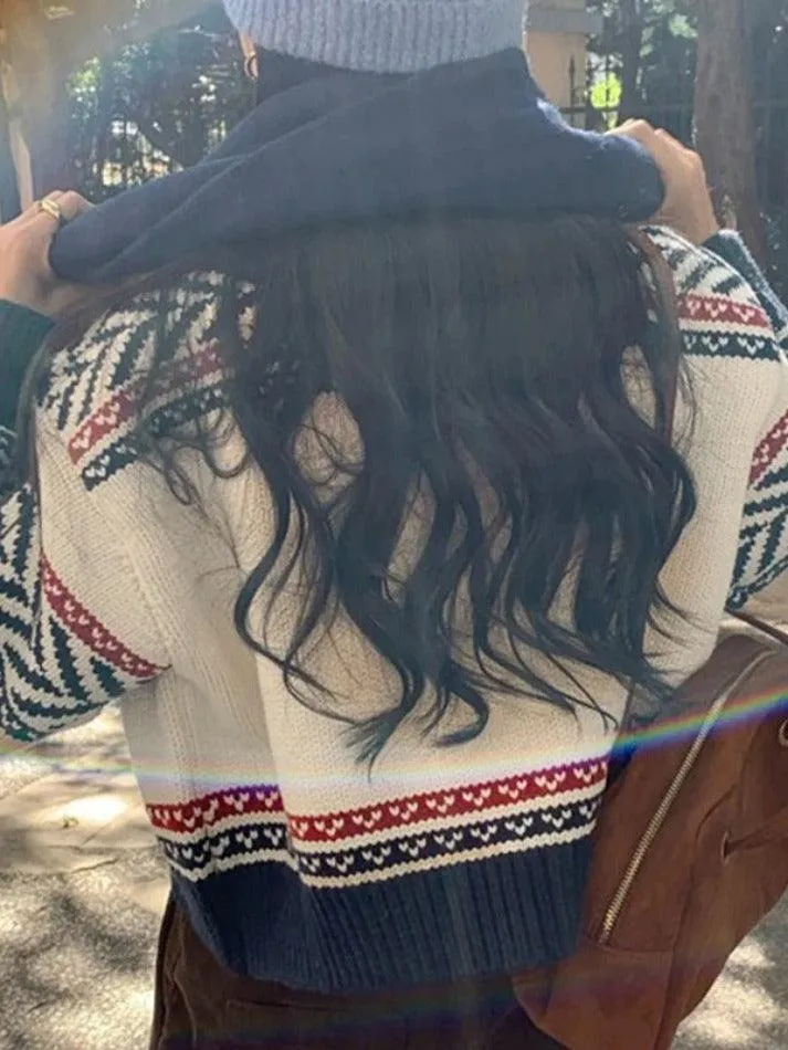 Back To School Sonicelife Vintage Print Zip Up Short Knit Cardigan