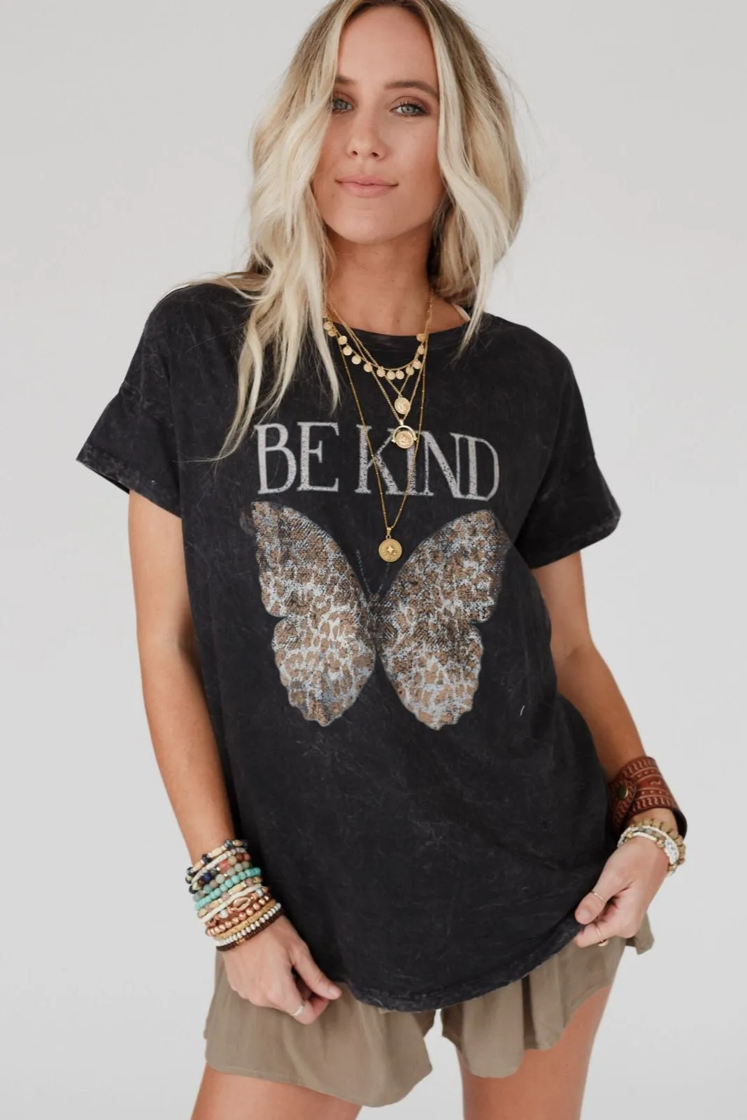 Be Kind Mineral Washed Graphic Tee - Charcoal