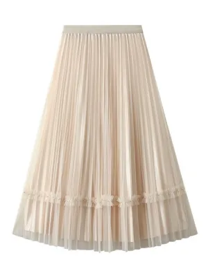 Beaded Mesh High Waist Pleated Skirt
