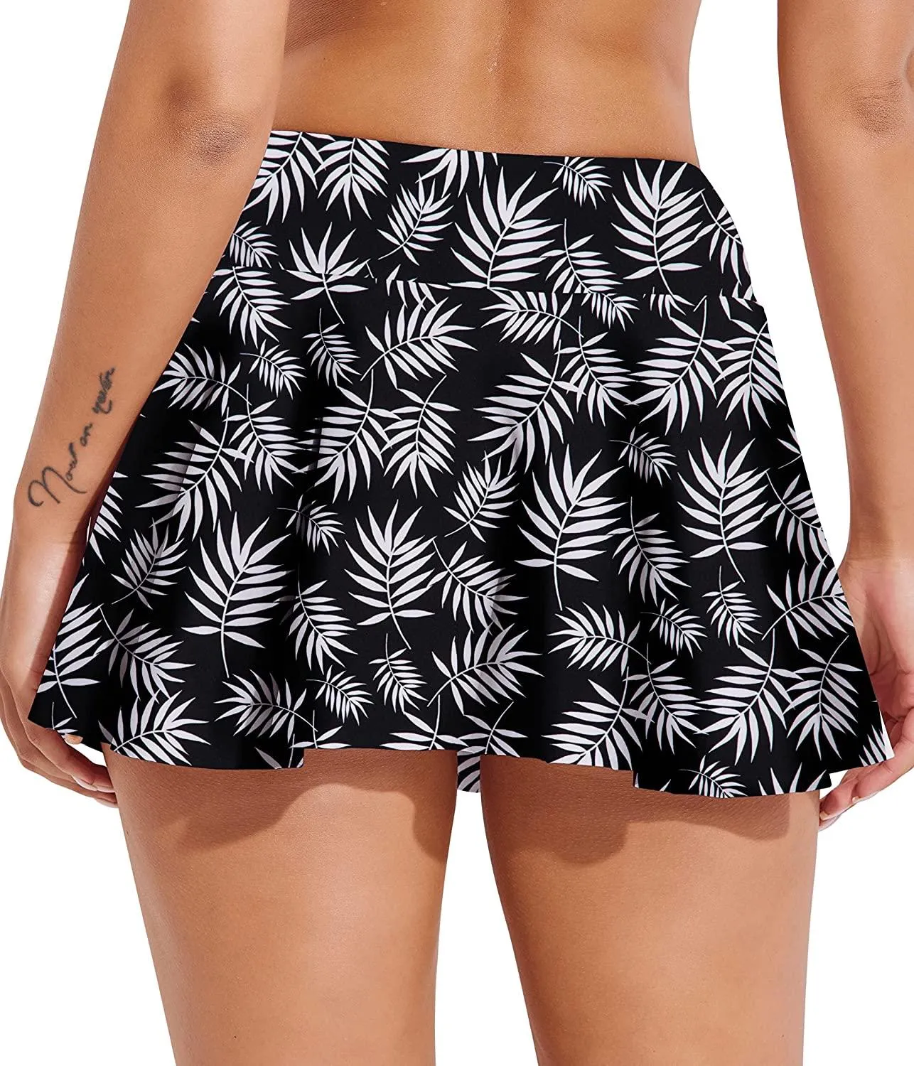 Beautikini Women's Mid Waisted Swim Skirt Bottoms Tummy Control Swimwear Bikini Skirt Bottom