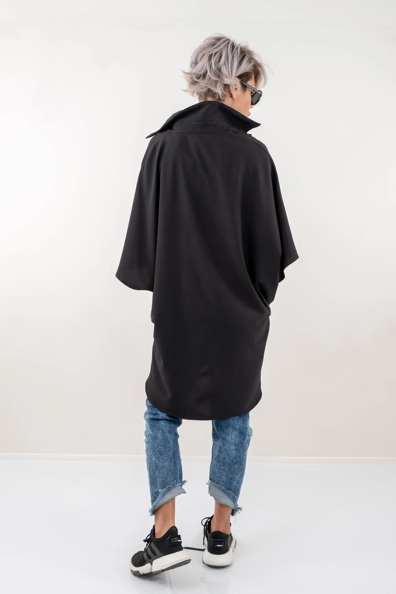 Black Loose Asymmetric Oversize Extravagant Shirt