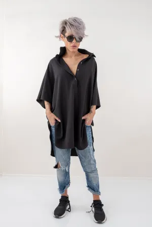 Black Loose Asymmetric Oversize Extravagant Shirt