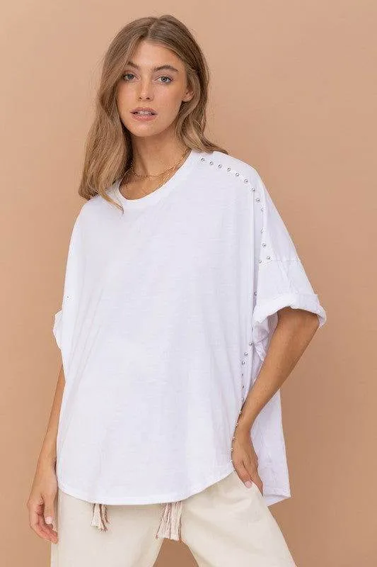 Blue B Studded Oversized High Low T Shirt