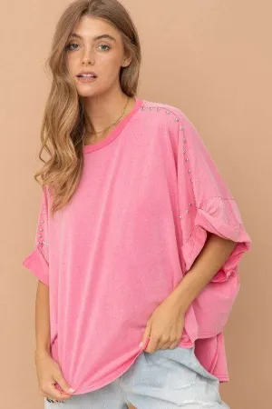 Blue B Studded Oversized High Low T Shirt