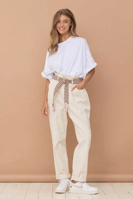 Blue B Studded Oversized High Low T Shirt