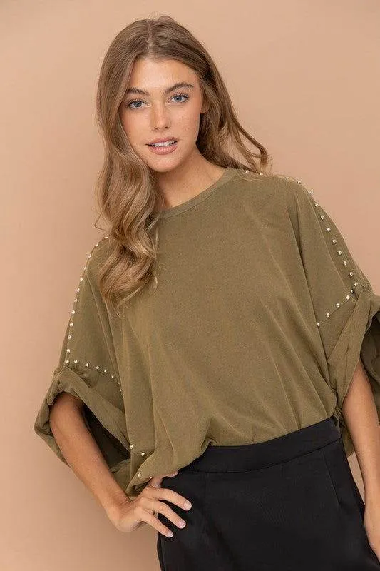 Blue B Studded Oversized High Low T Shirt