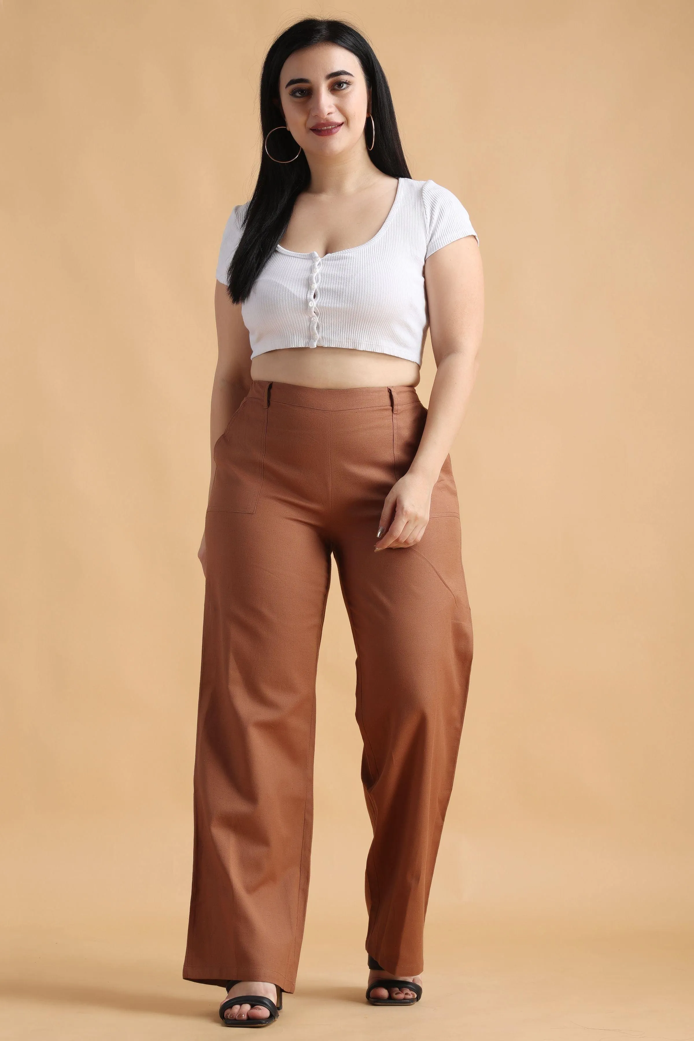 Brown Solid Trousers