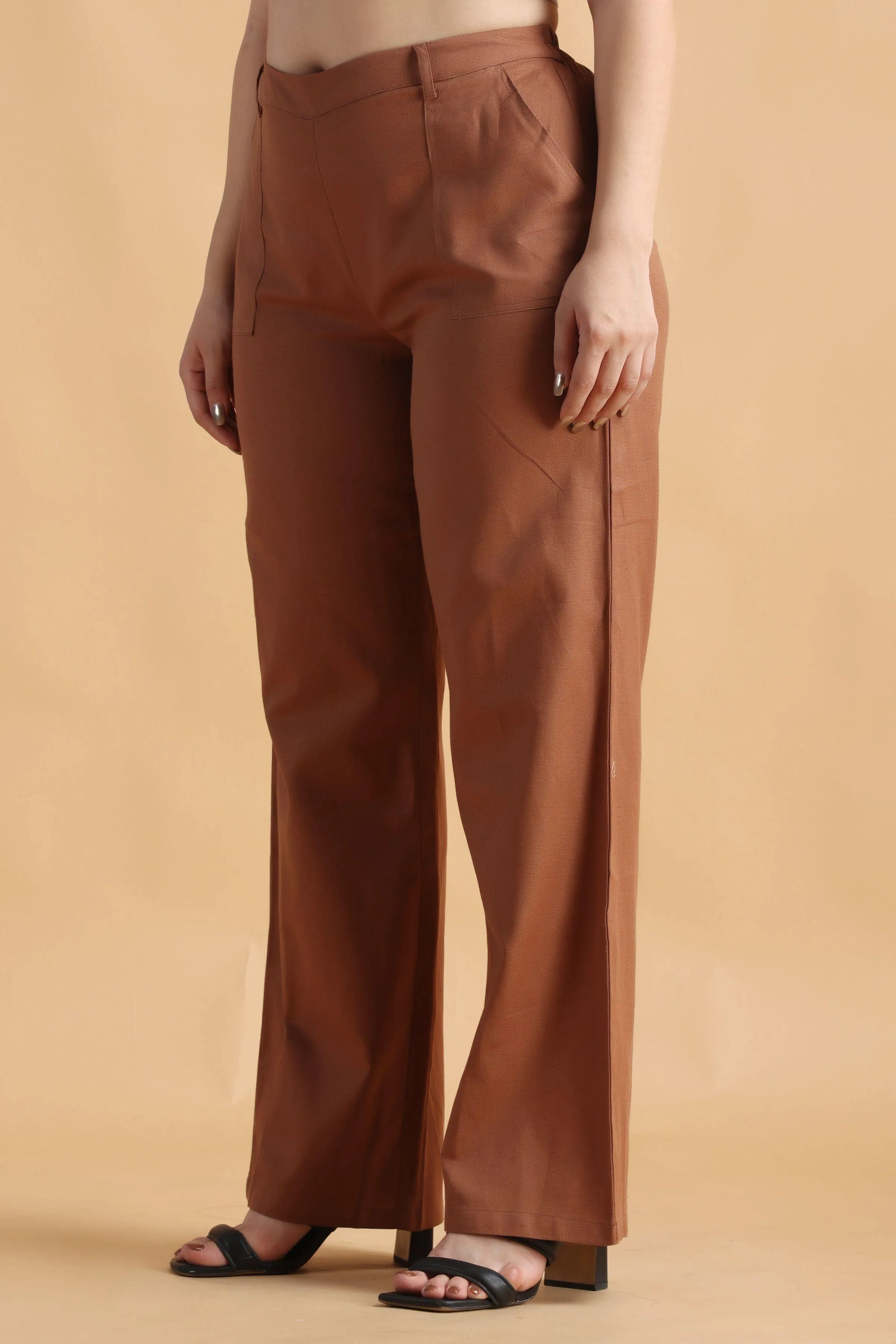 Brown Solid Trousers