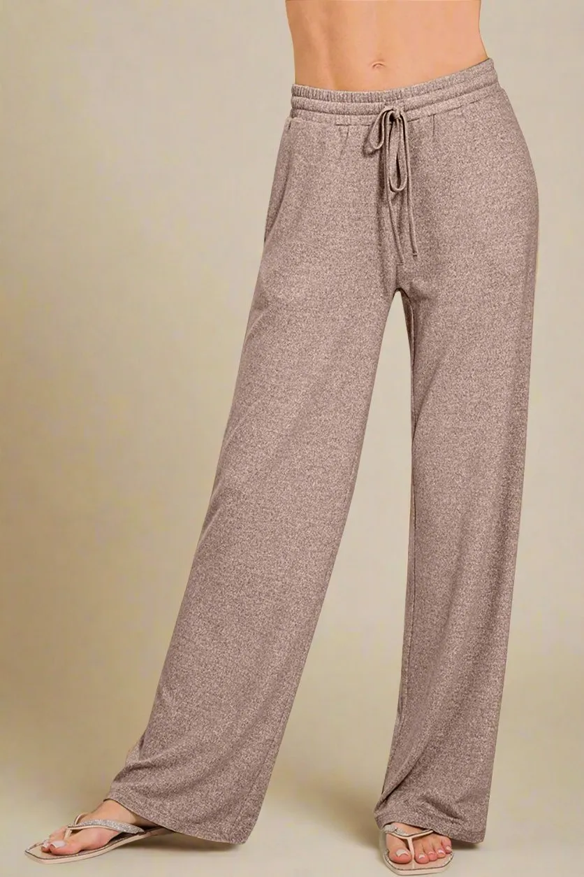 Brown Wide Leg Drawstring Pants