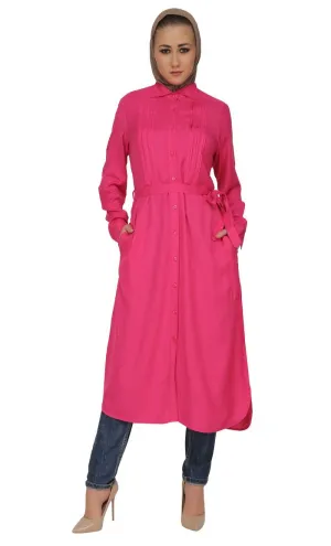 Button Down And Belted Shirt Style Tunic - Final Sale