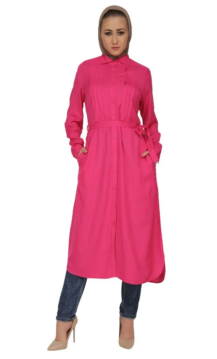 Button Down And Belted Shirt Style Tunic - Final Sale