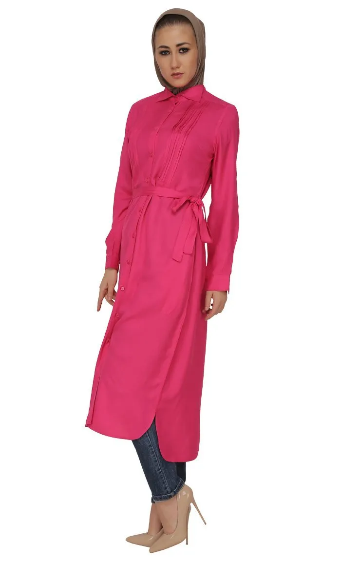 Button Down And Belted Shirt Style Tunic - Final Sale