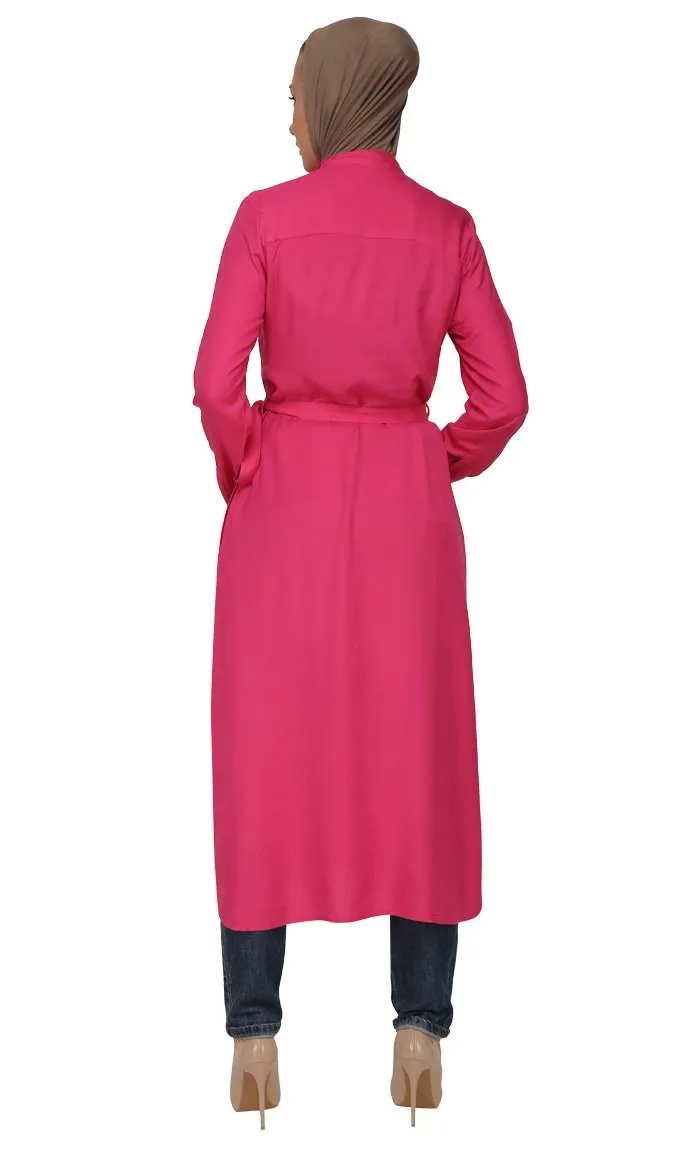 Button Down And Belted Shirt Style Tunic - Final Sale