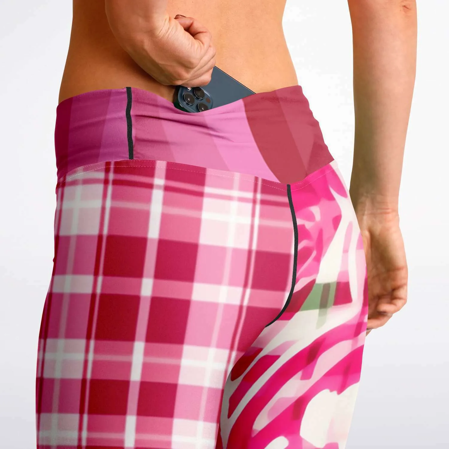 Cabbage Rose Pink Floral Plaid Bootcut Leggings