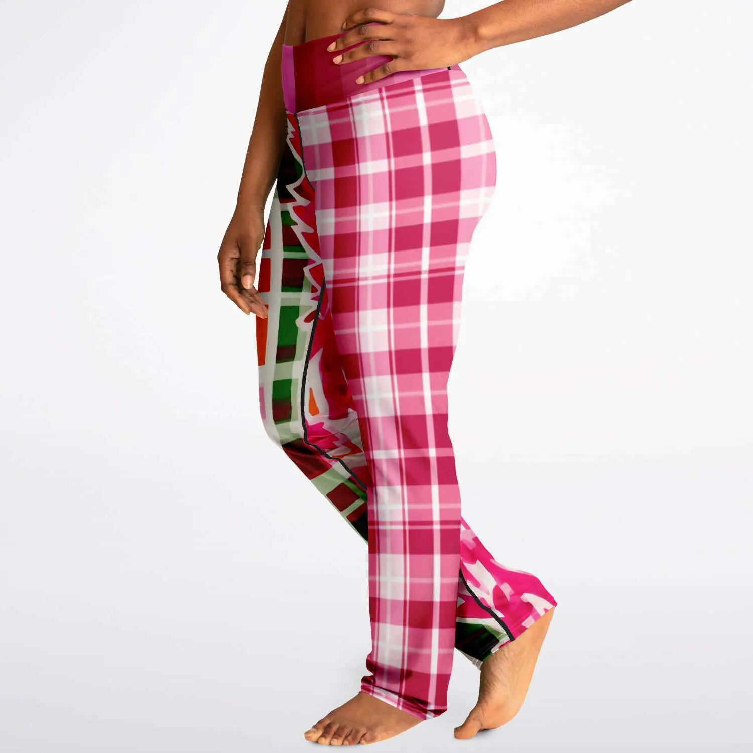 Cabbage Rose Pink Floral Plaid Bootcut Leggings