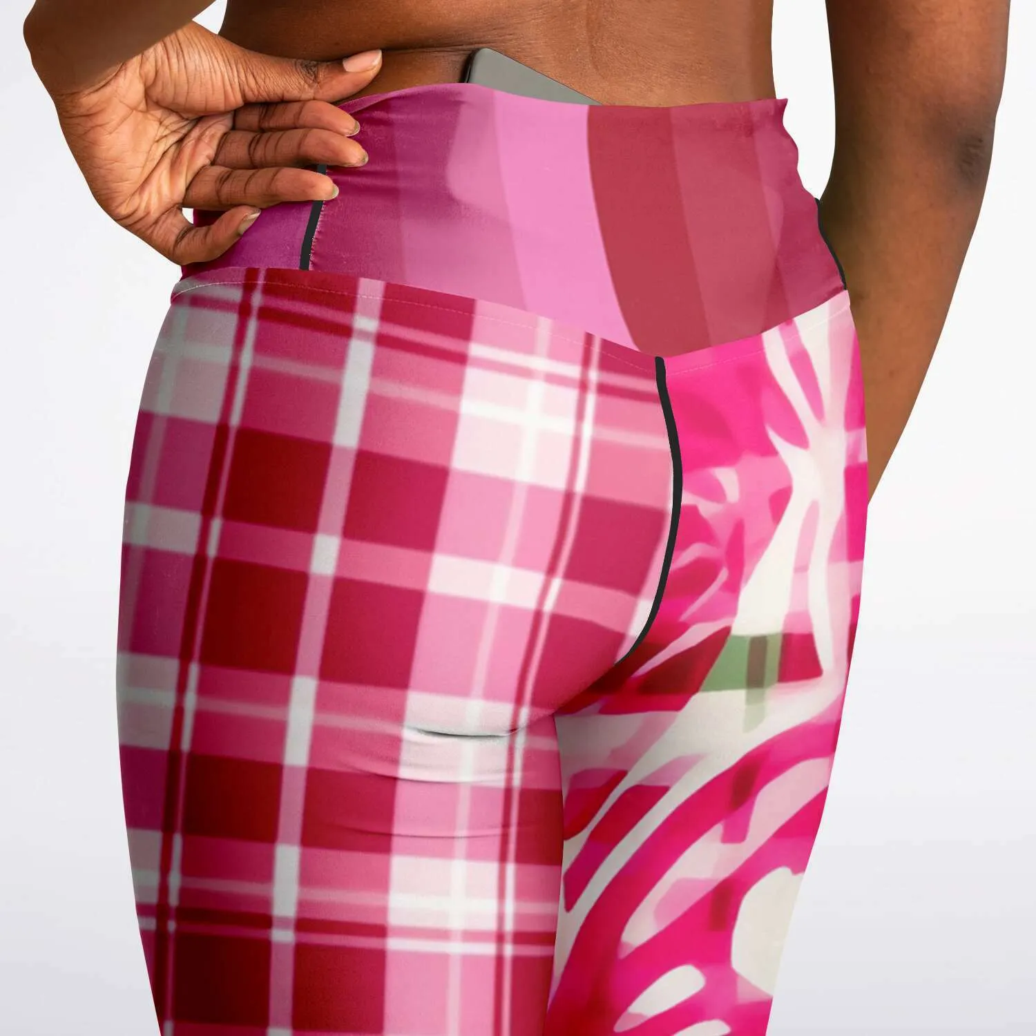 Cabbage Rose Pink Floral Plaid Bootcut Leggings