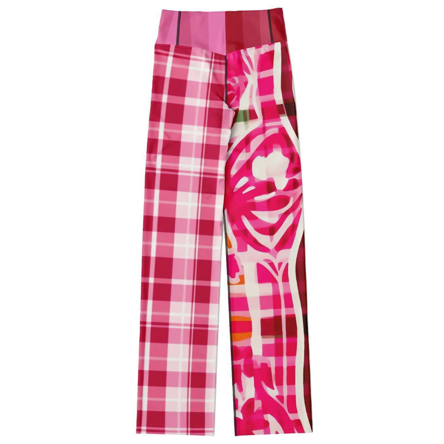 Cabbage Rose Pink Floral Plaid Bootcut Leggings