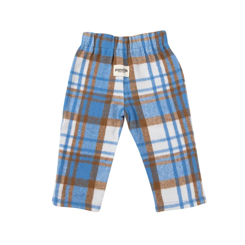 Children's Elastic Waist Trousers - Blueberry Plaid