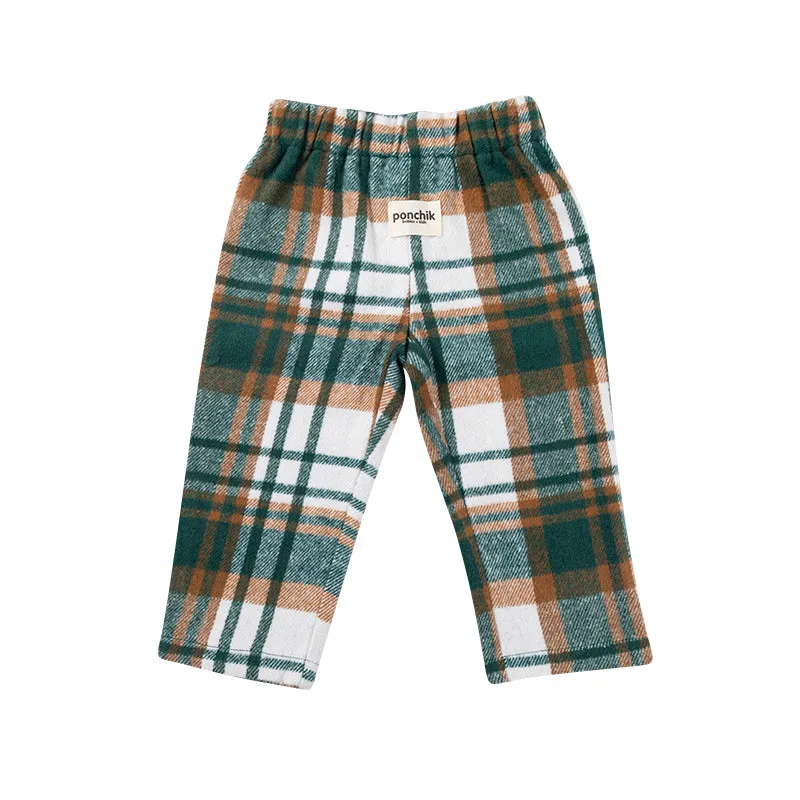 Children's Elastic Waist Trousers - Pear Plaid