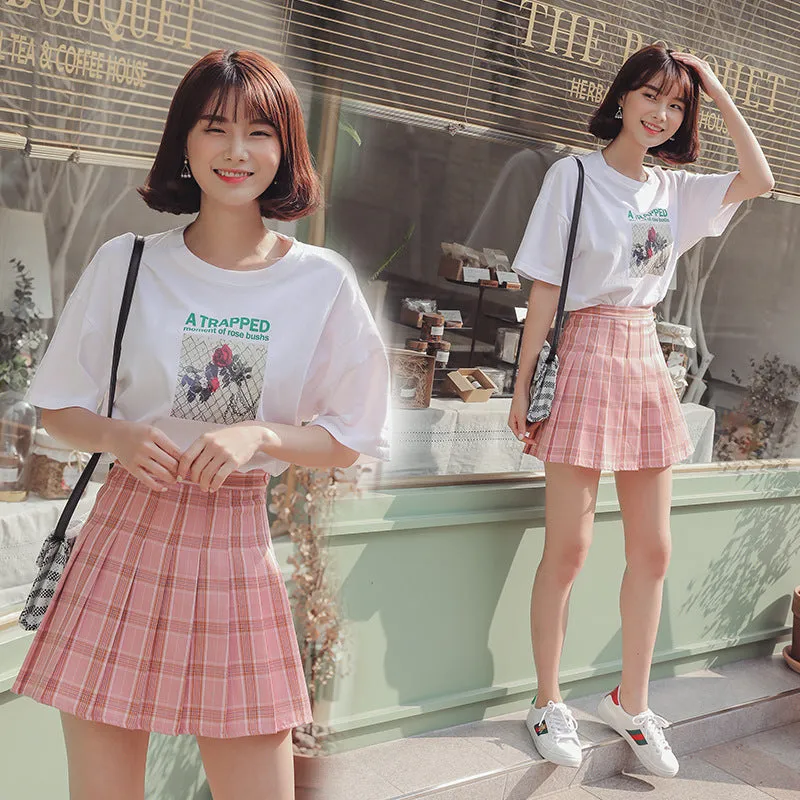 College All-Matching High Waist Slim Look Chequered Pleated Skirt Tennis Women Skirt