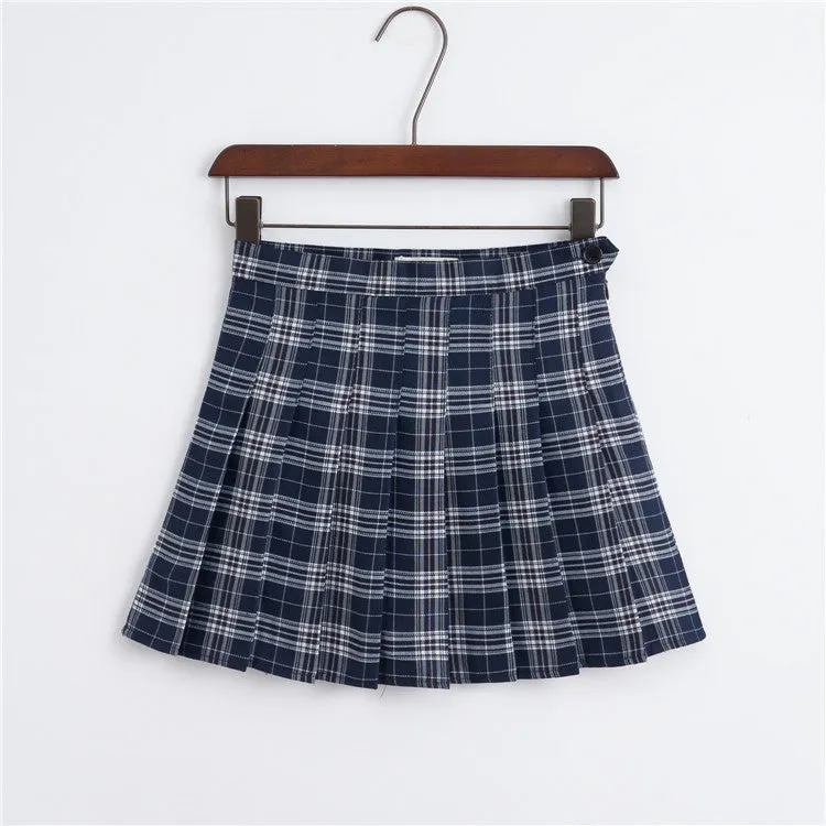 College All-Matching High Waist Slim Look Chequered Pleated Skirt Tennis Women Skirt