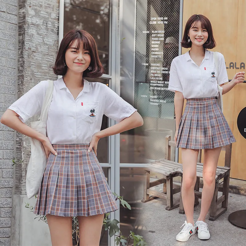 College All-Matching High Waist Slim Look Chequered Pleated Skirt Tennis Women Skirt