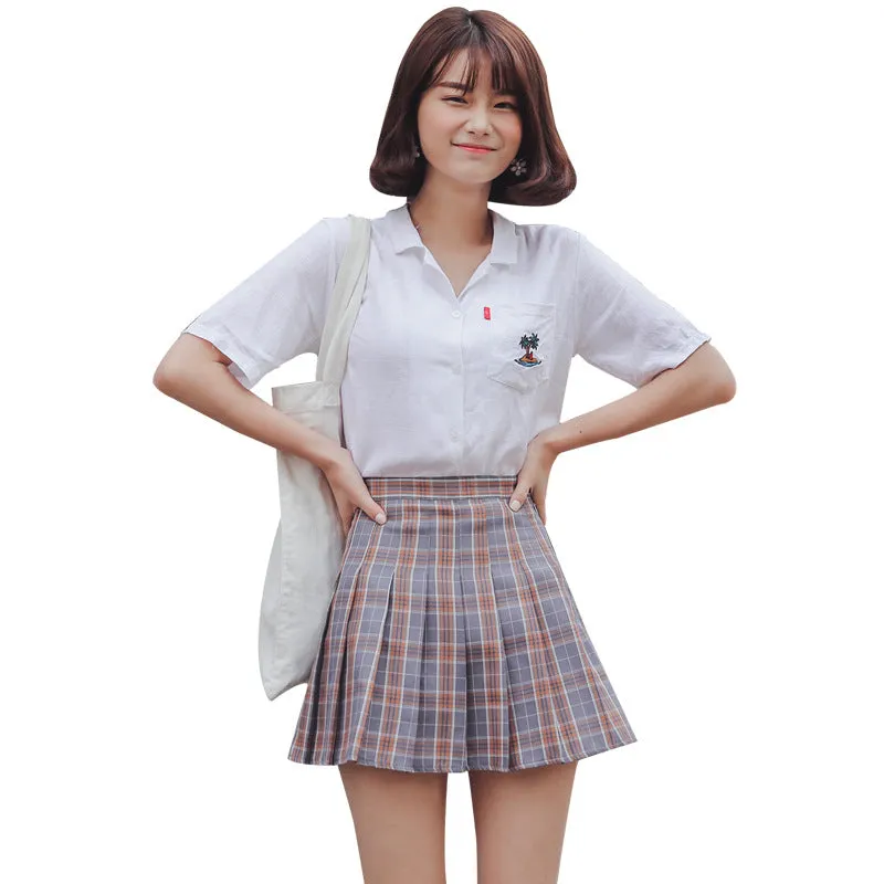 College All-Matching High Waist Slim Look Chequered Pleated Skirt Tennis Women Skirt