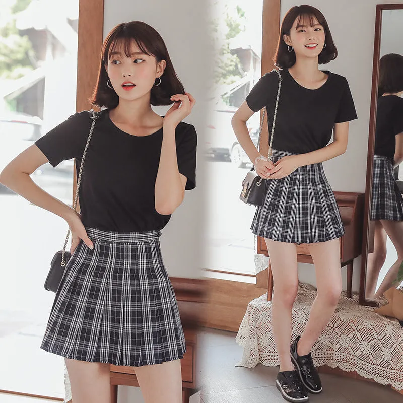 College All-Matching High Waist Slim Look Chequered Pleated Skirt Tennis Women Skirt