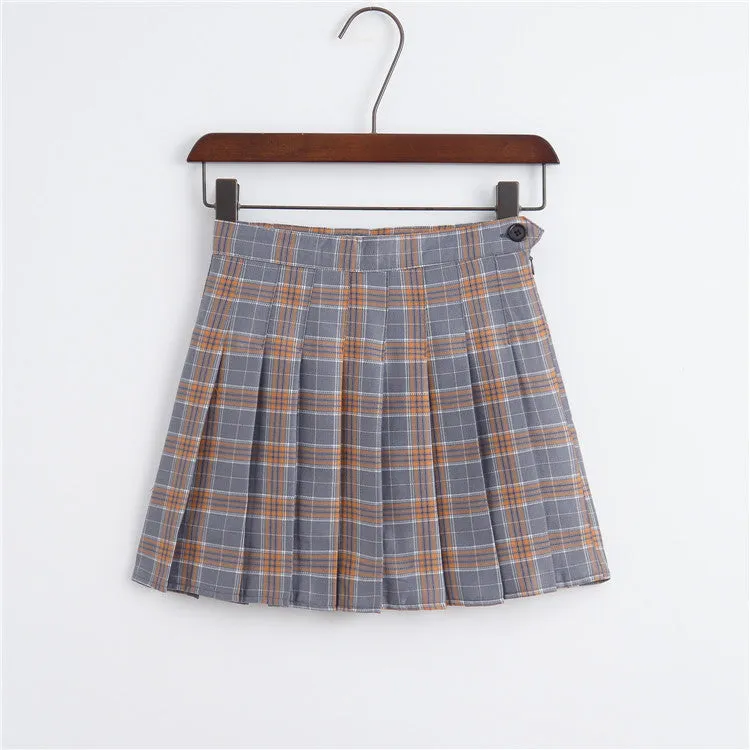 College All-Matching High Waist Slim Look Chequered Pleated Skirt Tennis Women Skirt