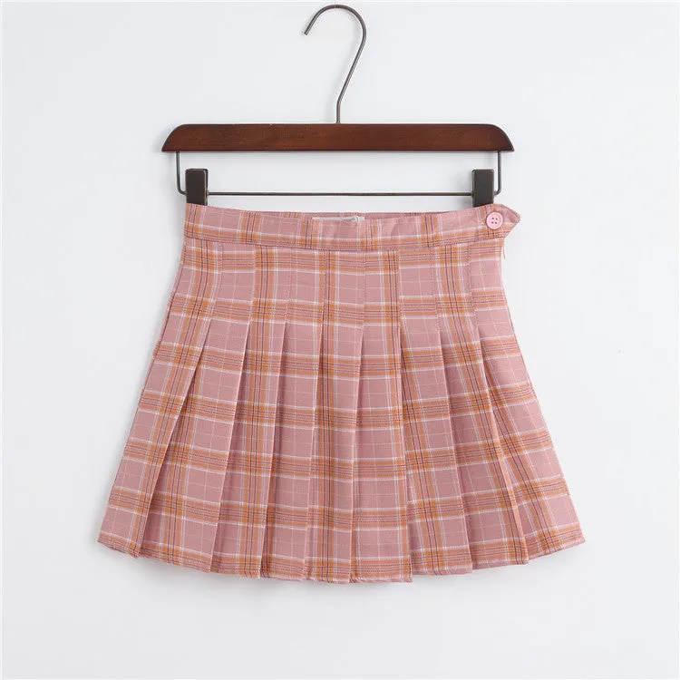 College All-Matching High Waist Slim Look Chequered Pleated Skirt Tennis Women Skirt
