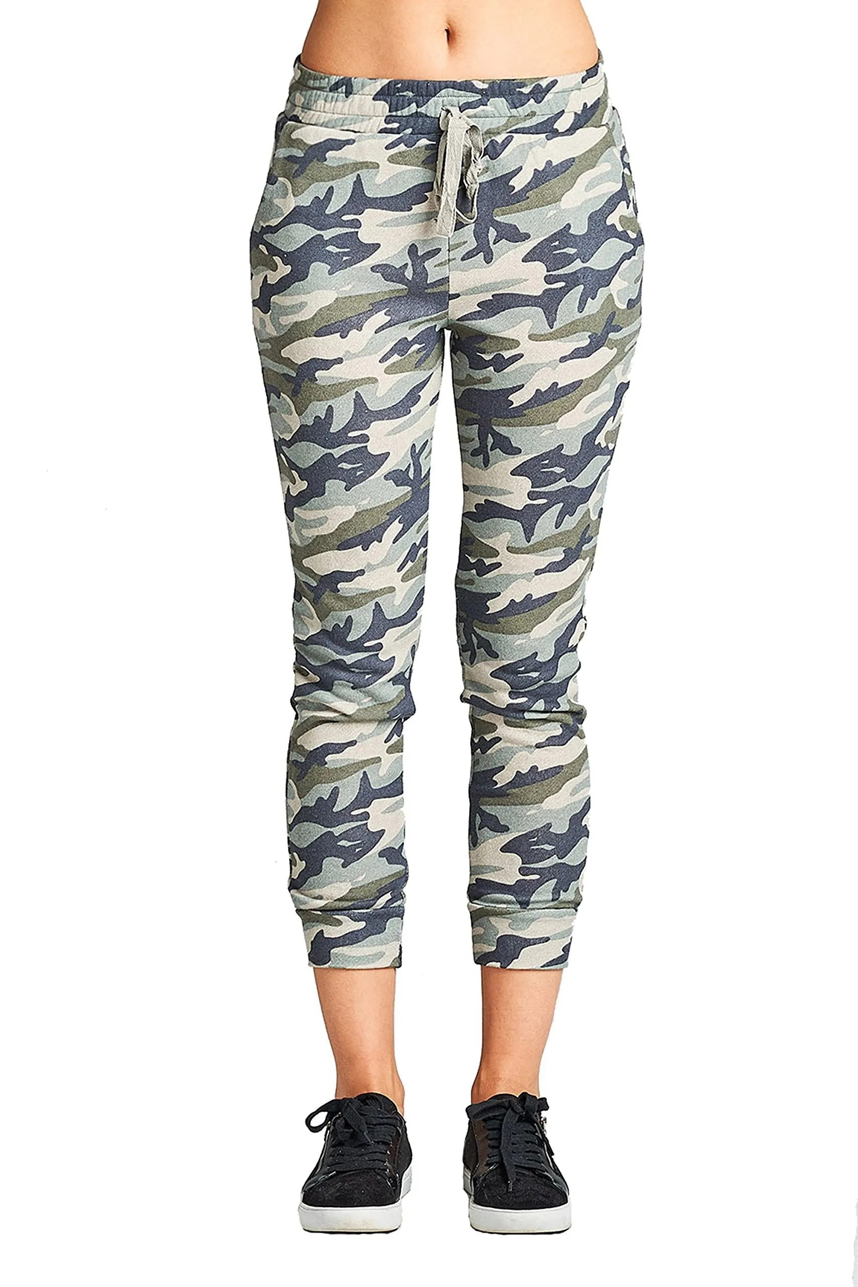 Comfy Drawstring Waist Side Pockets Straight Leg Camo Print French Terry Jogger Sweatpants