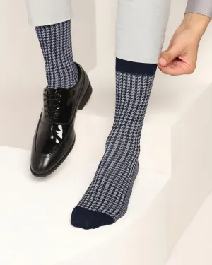 Cotton Dark Navy Jacquard Socks - Tesla