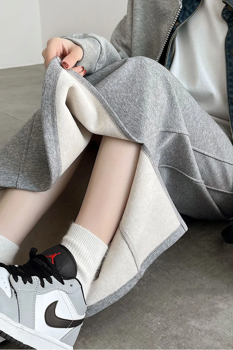Cotton-Silk Blend Fleece Lined Sweat Drawstring Maxi Skirt with Side Slit