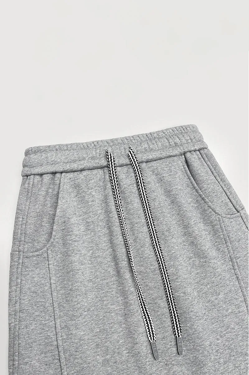 Cotton-Silk Blend Fleece Lined Sweat Drawstring Maxi Skirt with Side Slit