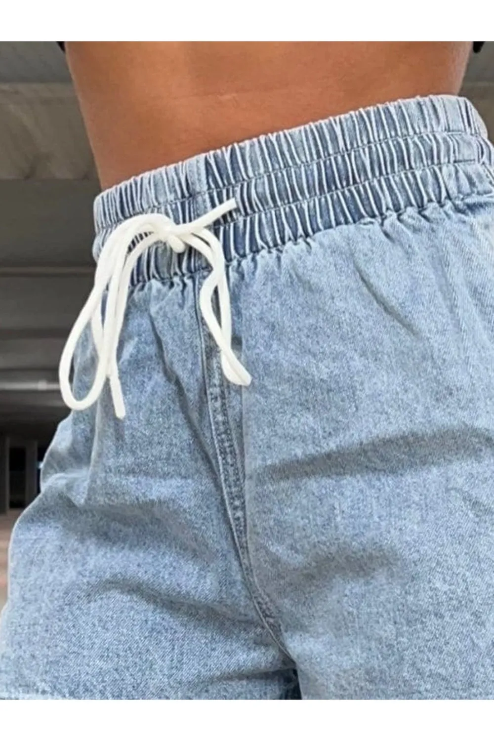 Drawstring High Waist Denim Shorts