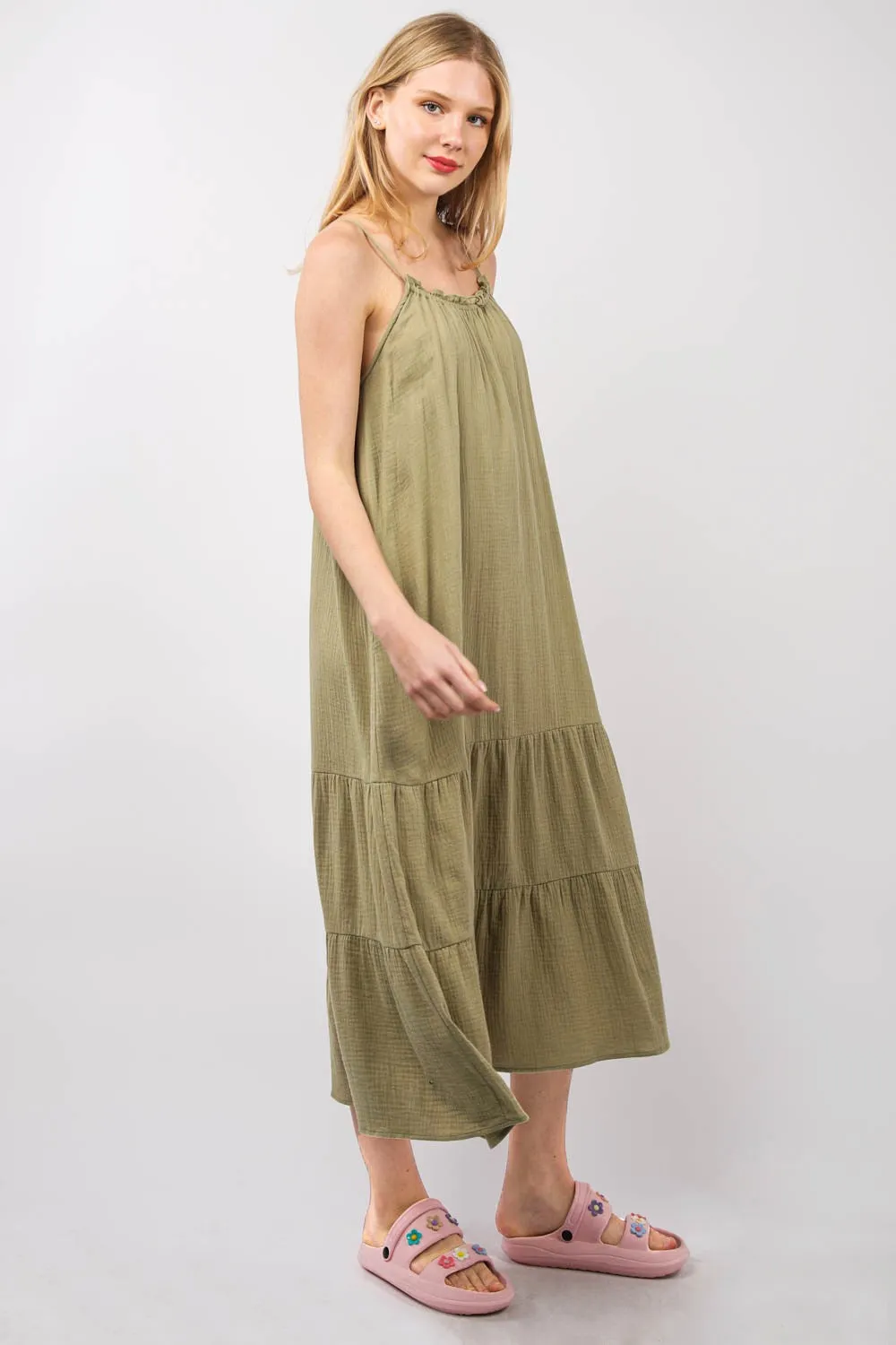 EARTHIANA RUFFLED MIDI CAMI DRESS