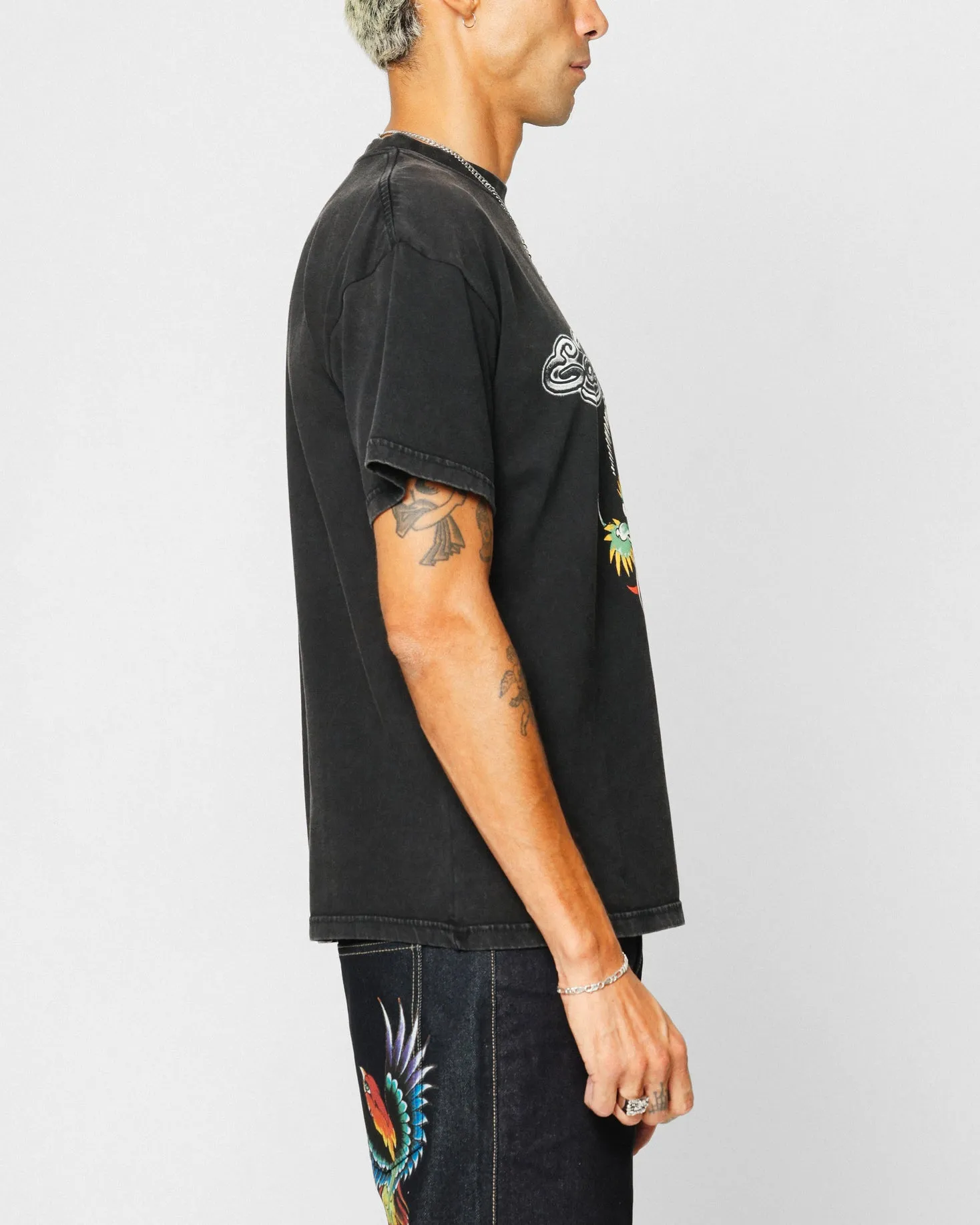 Ed Hardy Dragon Logo T-Shirt Black Acidwash